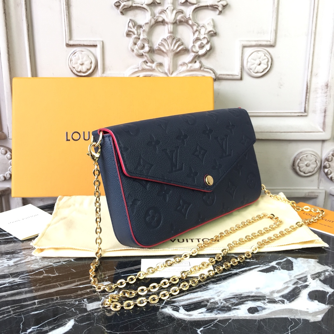 Louis Vuitton FELICIE POCHETTE Handbag Monogram Empreinte M64099 Navy Blue/Red